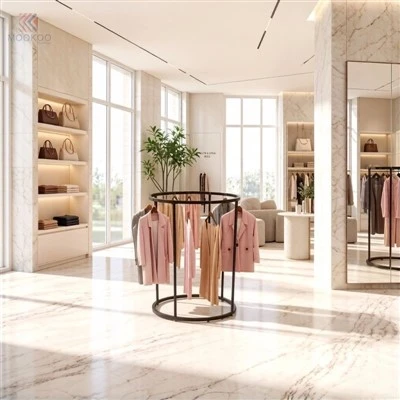 MOOKOO räätälöity pyöreä pyörivä lattialla seisova musta metalli vaateteline ripustusjalusta Koukut Moderni Luxury Boutique -näyttö