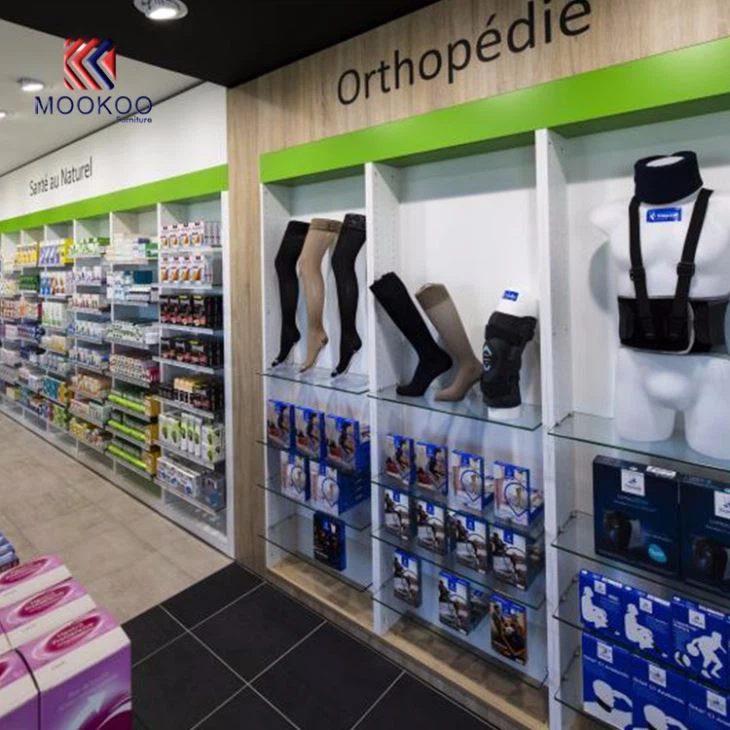 Pharmacy Shop Display Counter Drug Store Storage Shelves