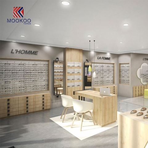 Vähittäiskaupan aurinkolasien myymälän sisustuskaapin näyttely