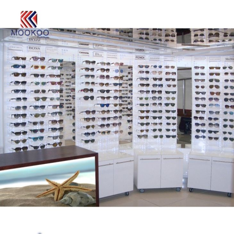 Valkoinen Mdf päällystetty maali silmälasien lasia aurinkolasit kaapin näyttö suunnitteluhuonekalut